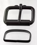 Two 1 1/2 inch black plated roller buckles and two <I>deluxe</I>
  belt keepers